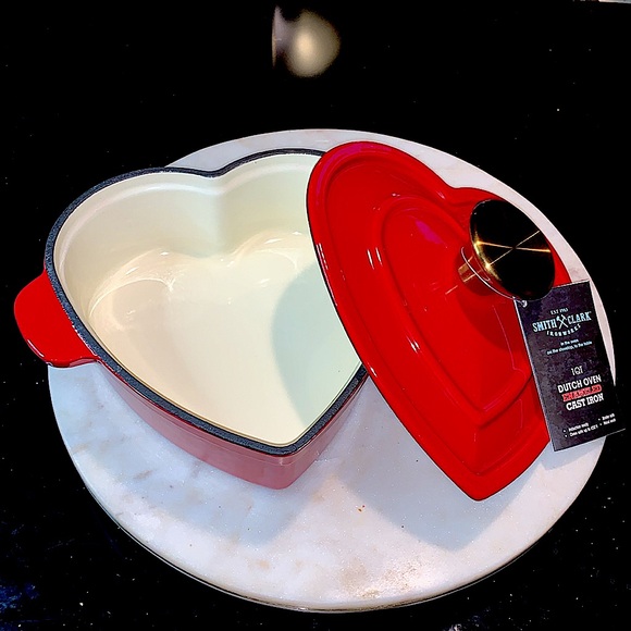 SMITH & CLARK IRONWORKS HEART 2 PC DUTCH OVEN 1 QT RED ENAMEL NEW - Picture 2 of 8